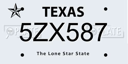 5ZX587 Texas License Plate