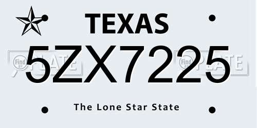5ZX7225 Texas License Plate