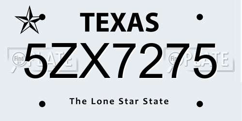 5ZX7275 Texas License Plate