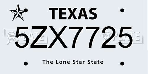 5ZX7725 Texas License Plate