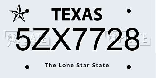 5ZX7728 Texas License Plate