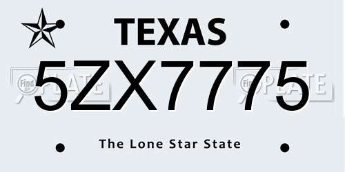 5ZX7775 Texas License Plate