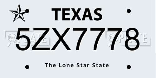5ZX7778 Texas License Plate
