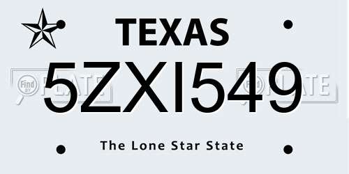 5ZXI549 Texas License Plate