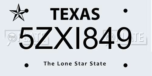 5ZXI849 Texas License Plate
