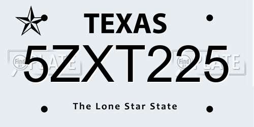 5ZXT225 Texas License Plate