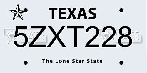 5ZXT228 Texas License Plate