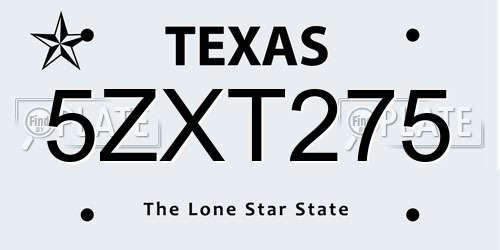 5ZXT275 Texas License Plate