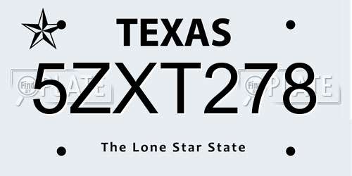 5ZXT278 Texas License Plate
