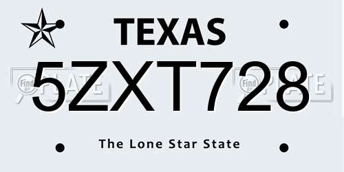 5ZXT728 Texas License Plate