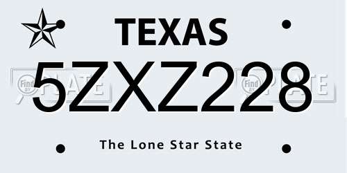 5ZXZ228 Texas License Plate