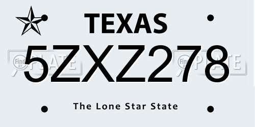 5ZXZ278 Texas License Plate