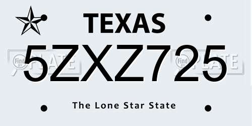 5ZXZ725 Texas License Plate