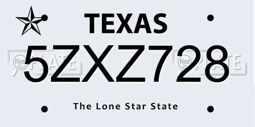 5ZXZ728 Texas License Plate