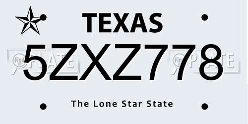 5ZXZ778 Texas License Plate