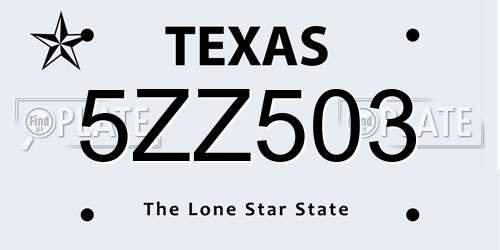 5ZZ503 Texas License Plate