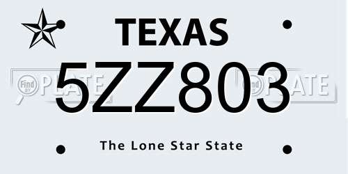 5ZZ803 Texas License Plate
