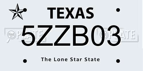 5ZZB03 Texas License Plate