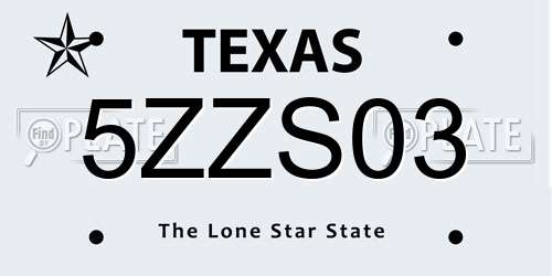 5ZZS03 Texas License Plate