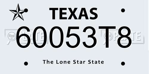 60053T8 Texas License Plate