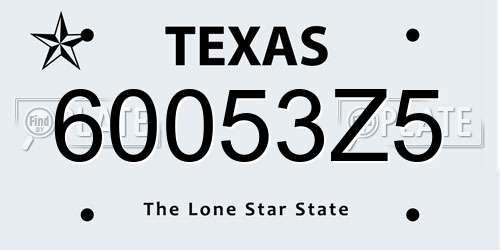 60053Z5 Texas License Plate