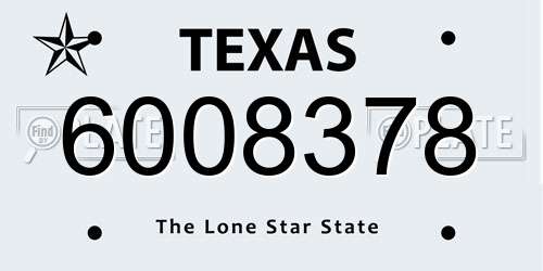 6008378 Texas License Plate