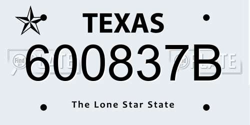 600837B Texas License Plate