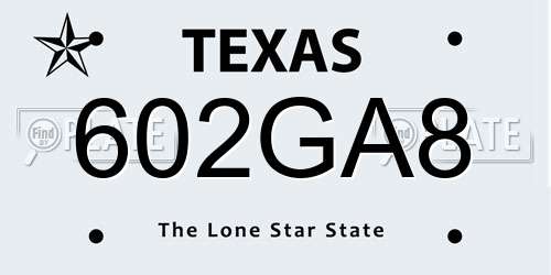 602GA8 Texas License Plate