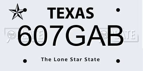 607GAB Texas License Plate