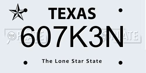 607K3N Texas License Plate