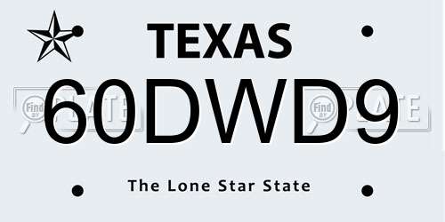 60DWD9 Texas License Plate
