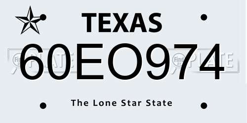 60EO974 Texas License Plate