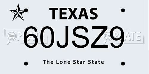 60JSZ9 Texas License Plate