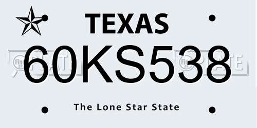 60KS538 Texas License Plate
