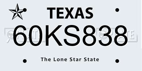 60KS838 Texas License Plate
