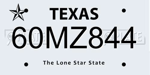 60MZ844 Texas License Plate