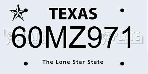 60MZ971 Texas License Plate