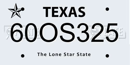60OS325 Texas License Plate