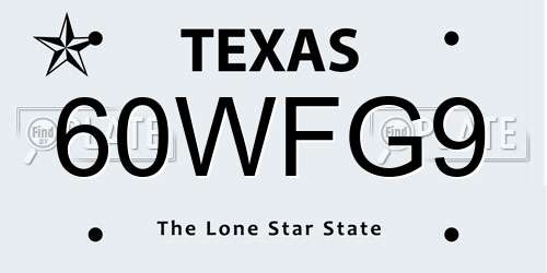 60WFG9 Texas License Plate