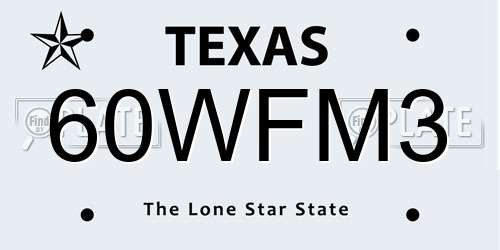 60WFM3 Texas License Plate
