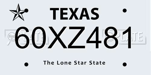60XZ481 Texas License Plate