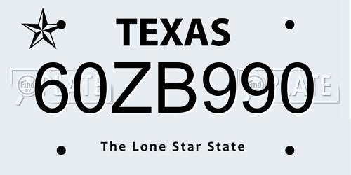 60ZB990 Texas License Plate