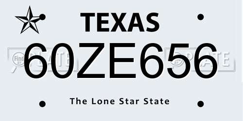 60ZE656 Texas License Plate