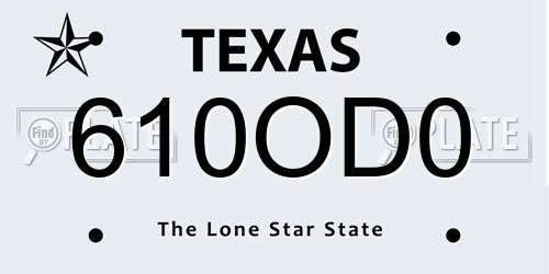 610OD0 Texas License Plate