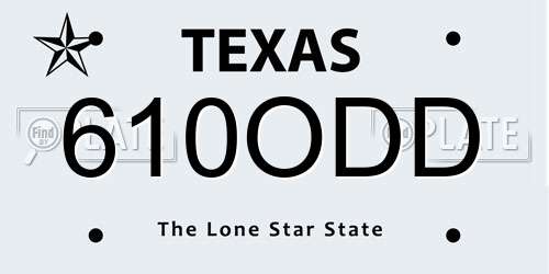 610ODD Texas License Plate