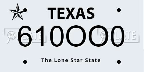 610OO0 Texas License Plate