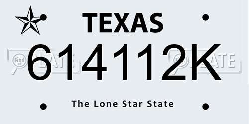 614112K Texas License Plate