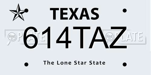614TAZ Texas License Plate