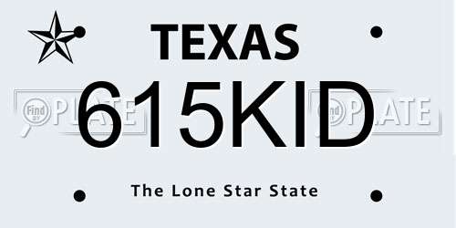 615KID Texas License Plate
