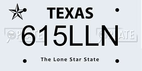 615LLN Texas License Plate
